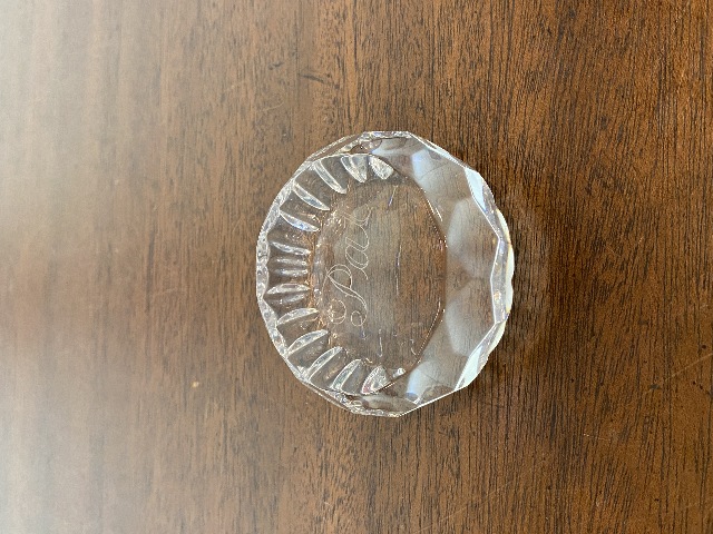 STUNNING VTG WATERFORD Crystal Monogram "PAT" Faceted Paperweight, SIGNED 3"W