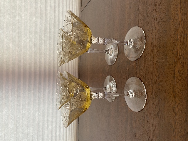 BEAUTIFUL SET(4) VTG Fostoria TROJAN TOPAZ Champagne/Tall Sherbet Glasses 6"H