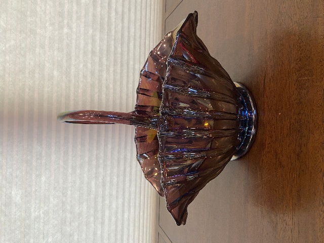 RARE VTG L. E. SMITH LARGE Amethyst Iridescent BROKEN COLUMN Basket 11.25"H