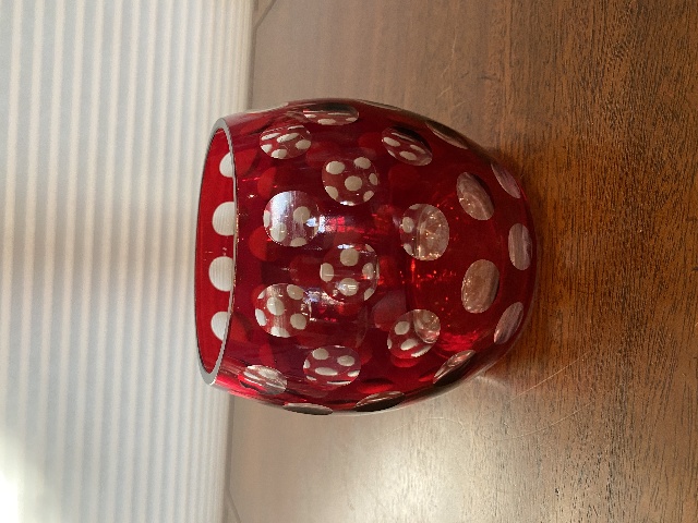 BEAUTIFUL VTG Cut To Clear Polka Dot/Circles Art Glass Vase 5"H