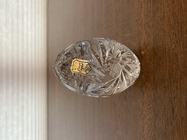 VTG Genuine Hand Cut Crystal Egg Shaped Pinwheel Paperweight W/LABEL 4.5" POLAND