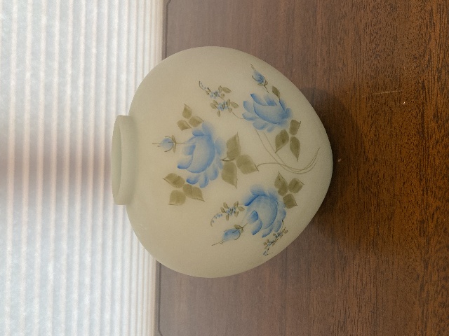 VTG FENTON HAND PAINTED Blue Roses On Satin Glass Ginger Jar Base 6"H