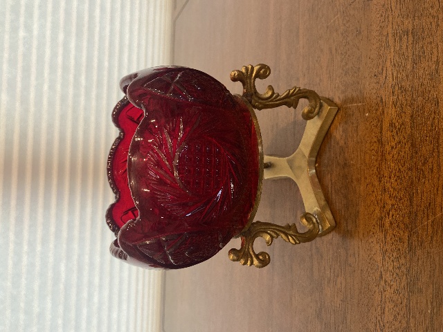 FENTON Red Regency Rose Bowl/Candle Holder W/Brass Stand & LABEL 6.25"H