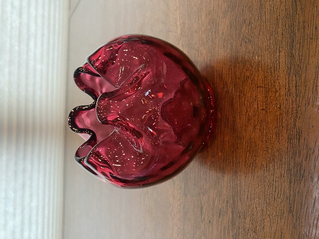 VTG FENTON Cranberry DOT OPTIC Art Glass Rose Bowl Vase 4"H