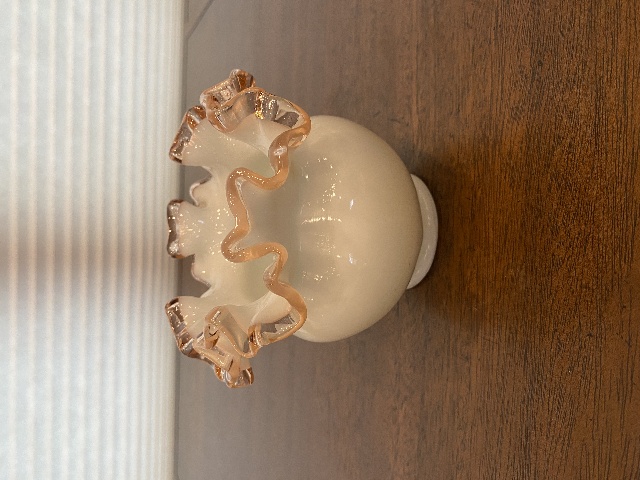 VTG FENTON Rose Pink Crest Milk Glass Ruffled Rim Vase 4.25"H