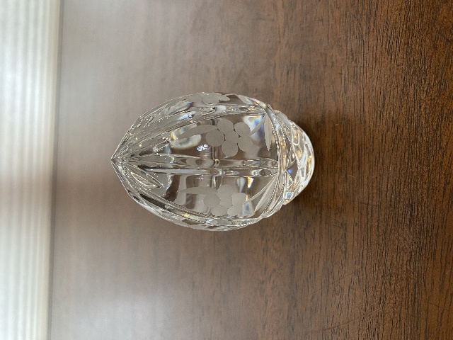 VTG Crystal Floral Etched Egg Shaped Paperweight 3.5"H