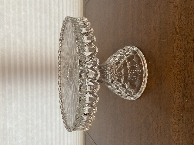 VTG AMERICAN FOSTORIA Cubist Circle Glass Cake Plate W/Rum Well 10"W