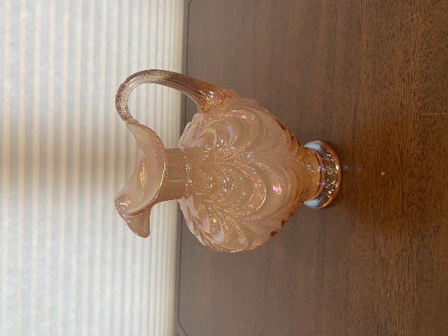 FENTON Pink Iridescent DRAPERY Art Glass Pitcher 7.5"H