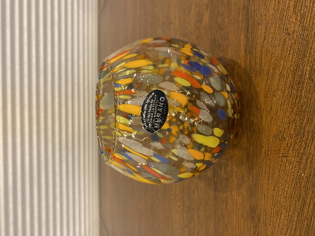 MURANO Multicolored Confetti Art Glass Round Candle Holder/Vase 4"H ITALY