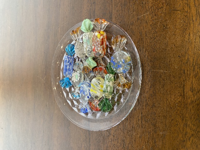 Small American Fostoria Plate & 9 Hand Blown Art Glass Candies SET(10)