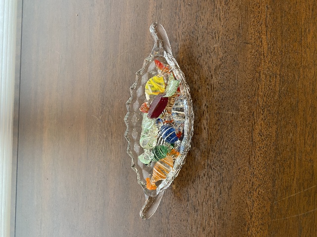 Small American Fostoria Dish & 8 Hand Blown Art Glass Candies SET(9)