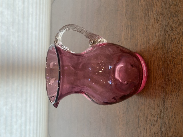 VTG Small Pilgrim Glass Cranberry Art Glass Paneled Optic Pitcher 4.5"H