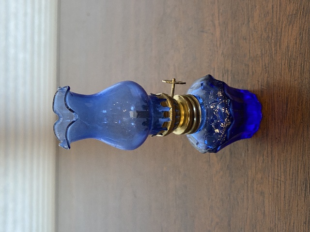 VTG Mini Cobalt Blue Glass Oil Lamp 4.5"H