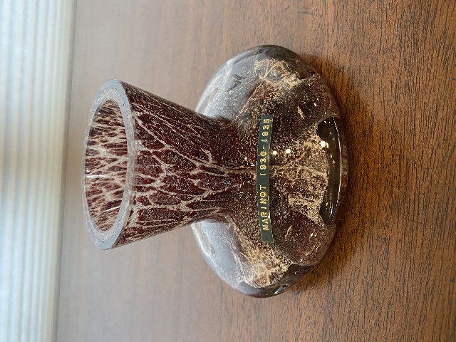 VTG MAURICE MARINOT Deep Amethyst & White Art Glass Vase 3.5"H