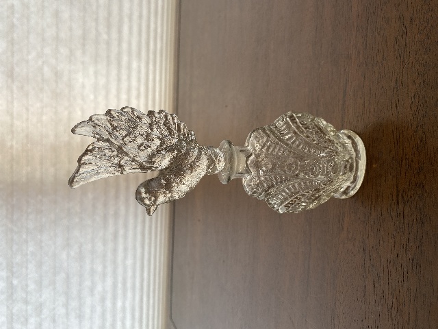 VTG Clear Glass Perfume Bottle W/Bird Stopper 7.25"H