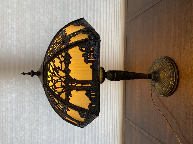 ANTIQUE ART NOUVEAU HEAVY Carmel Slag Glass Electric Table Lamp 23.5"H