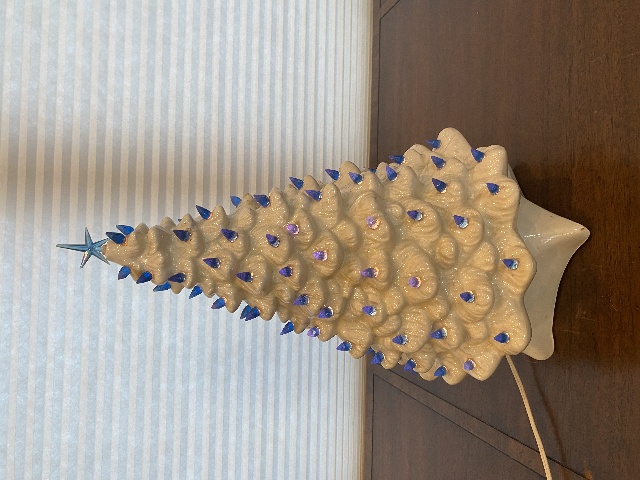 VTG White & Blue Ceramic Christmas Tree Electric Lamp 19.25"H SIGNED