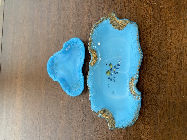 PAIR Of ANTIQUE DITHRIDGE Blue Opaline Glass Dishes