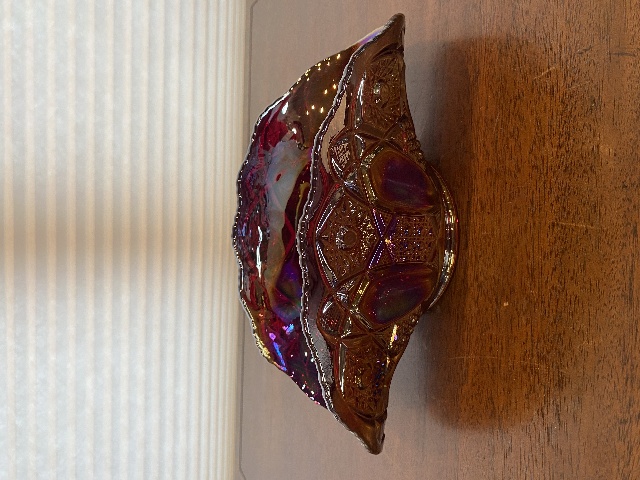 VTG L.E. SMITH Ruby Red Iridescent Carnival QUINTEC Glass Banana Bowl 10.25"L