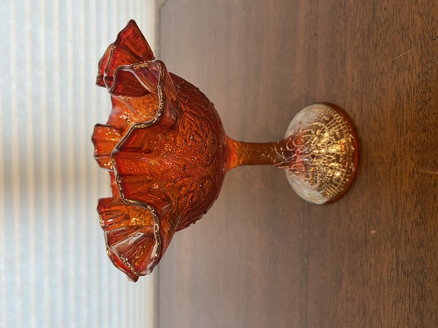 VTG FENTON Marigold Iridescent PERSIAN MEDALLION Compote 6.5"H