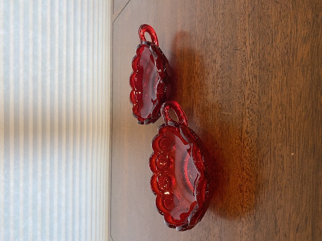 SET(2) VTG Fostoria Ruby Red Coin Glass Scalloped Edge Candy Dishes