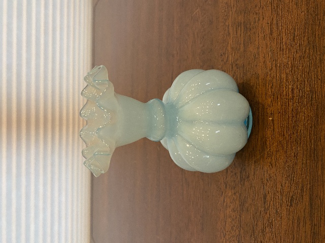 VTG FENTON Light Blue Art Glass Ruffled Rim Melon Vase 4.75"H