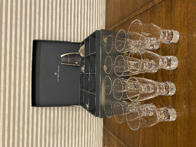 VTG SET(12) STEUBEN #8041 Crystal Highball Glasses W/BOX & BAGS, SIGNED 6.5"H