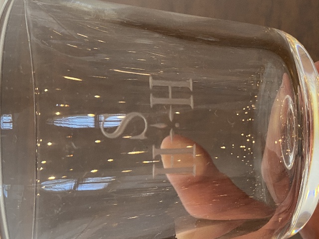 SET(8) STEUBEN Etched Monogram"HSH" Crystal Water Goblets 5.75"H SIGNED