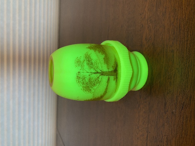 VTG UV REACTIVE Fenton Burmese PAINTED/SIGNED Nature Scene Fairy Lamp 4.75"H