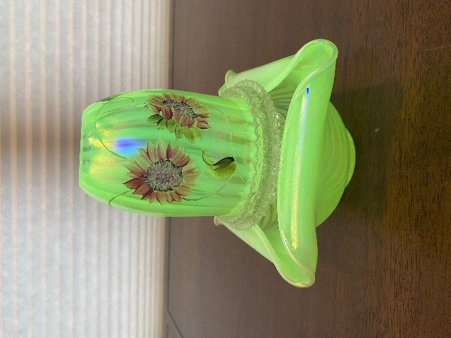 UV REACTIVE FENTON Topaz Opalescent AUTUMN BEAUTY 3-PieceFairy Lamp W/LABEL 7"H