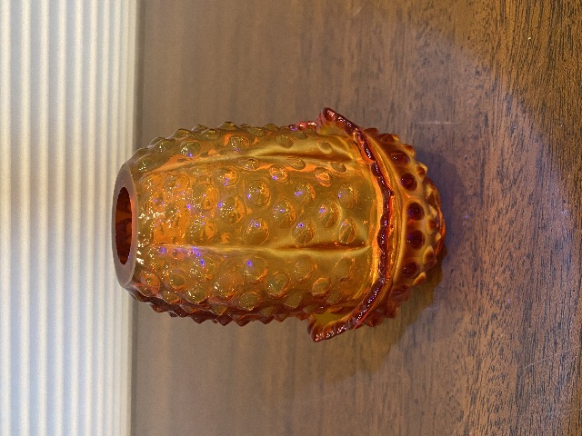 VTG UV REACTIVE FENTON Amberina Hobnail Art Glass Fairy Lamp 4.5"H