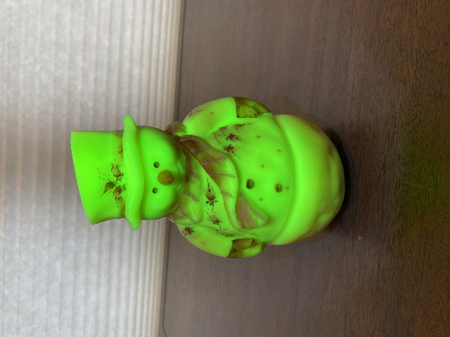 UV REACTIVE FENTON Yellow Burmese Snowman Fairy Lamp 7.25"H HANDPAINTED/SIGNED