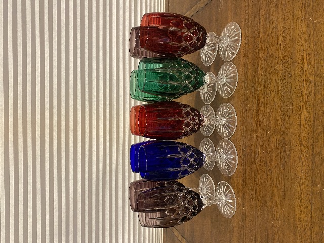 SET (10) AJKA ARABELLA Multicolored Cut To Clear Crystal Iced Tea Glasses 7.75"H