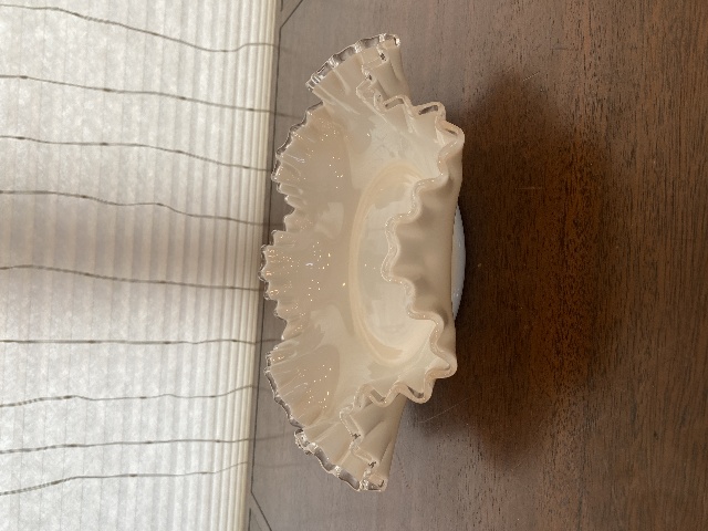 VTG FENTON Milk Glass Silver Crest Ruffled Rim Bowl 12"W