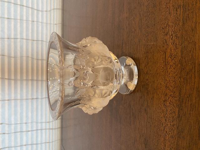 VTG LALIQUE Crystal DAMPIERRE Vase Birds/Vines SIGNED 5"H FRANCE