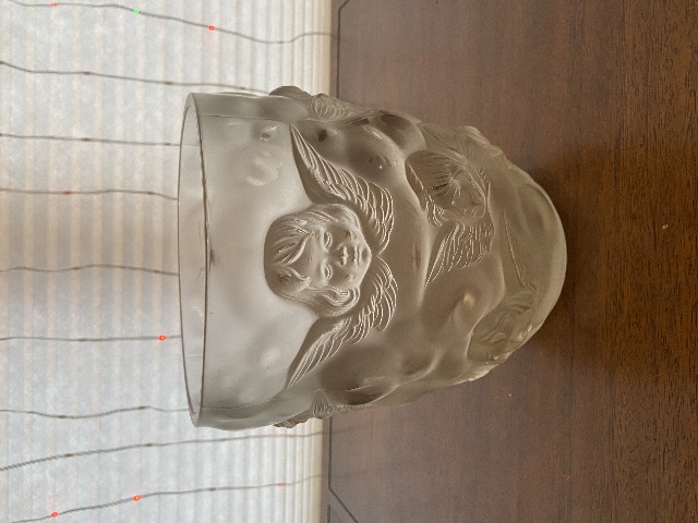 LARGE/HEAVY VTG LALIQUE-STYLE Frosted CHERUB/ANGEL Art Glass Vase 9"H