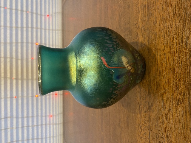 VTG Green Iridescent Abstract Art Glass Vase 5.75"H SIGNED
