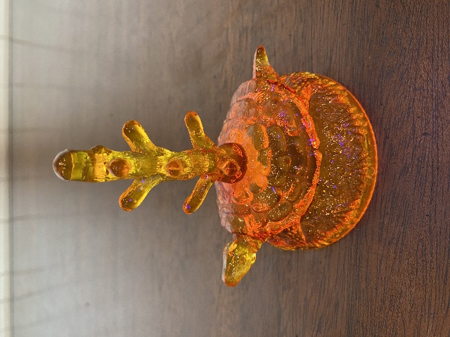 VTG UV REACTIVE FENTON Amberina Turtle Tree Ring Holder Dish W/LABEL 3.75"H