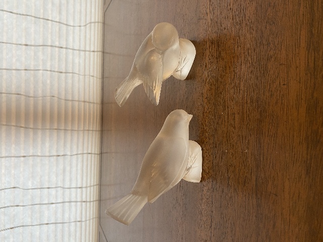 SET(2) VTG LALIQUE Clear Frosted Crystal Bird Figurines SIGNED, FRANCE