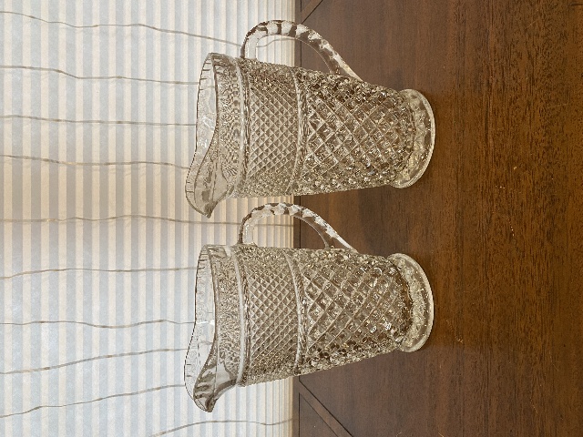 PAIR Of VTG Clear Anchor Hocking WEXFORD Pressed Glass Water Pitchers 9.75"H