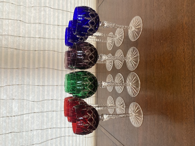 SET(12) AJKA Arabella Multicolored Cut To Clear Crystal Hock Wine Glasses 8.25"H