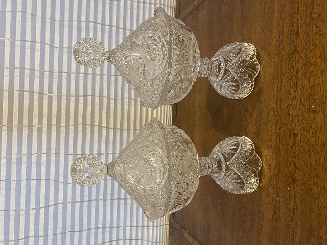 VTG PAIR Of HOFBAUER THE BYRDES COLLECTION Crystal Lidded Candy Dishes 13.5"H
