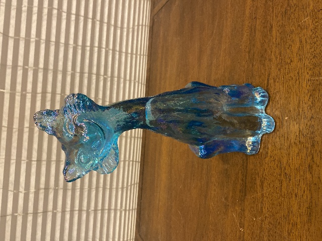FENTON Blue Iridescent Sitting Alley Cat Art Glass Sculpture 11"H