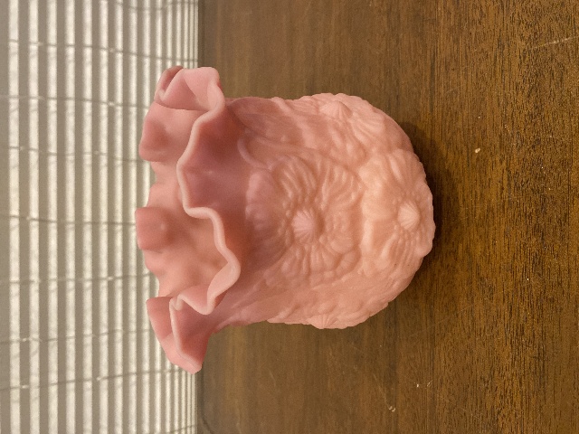 VTG FENTON Pink Satin Embossed POPPY Glass Vase 5.75"H