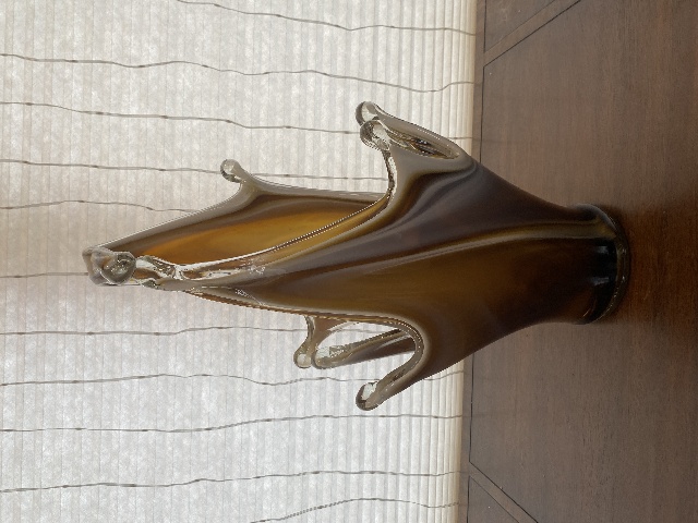 LARGE/HEAVY Carmel/Amber Murano-Style Freeform Art Glass Vase 22"H