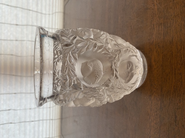 VTG LALIQUE Frosted Crystal BAGATELLE Birds Vase SIGNED 6.75"H FRANCE