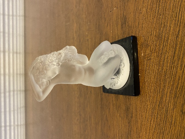 LALIQUE Crystal FLOREAL Nude Woman Figurine W/Black Base SIGNED, FRANCE 3.25"H