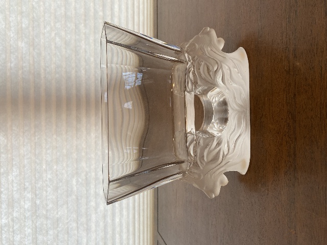 VTG LALIQUE Frosted Crystal VENISE DOUBLE LION HEAD Vase SIGNED 6.25"H FRANCE