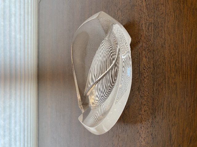 VTG LALIQUE Frosted Crystal PHILIPPINES Leaf Ashtray Bowl 7.25"L SIGNED, FRANCE