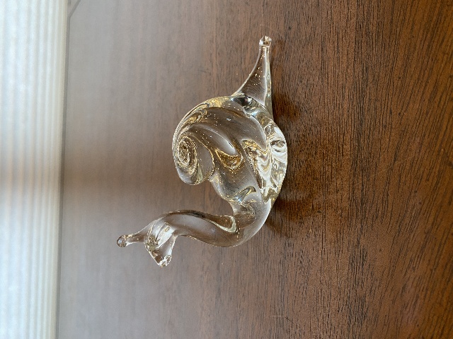 Hand Blown Clear Art Glass Spiral Shell Snail Paperweight 4.5"L